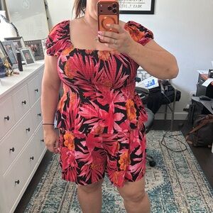 Tropical Pink & Orange Smocked Romper